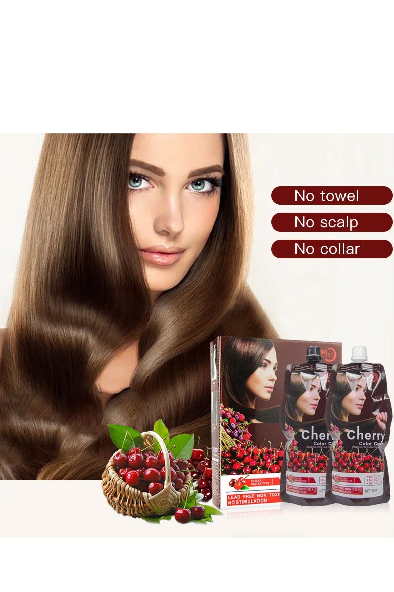 MOKERU Natural Ammonia Free Cherry Black Hair Color Cream 500ml*2 Dye Cream Permanent Long Hair Dye 3 in 1 Coloring Cream