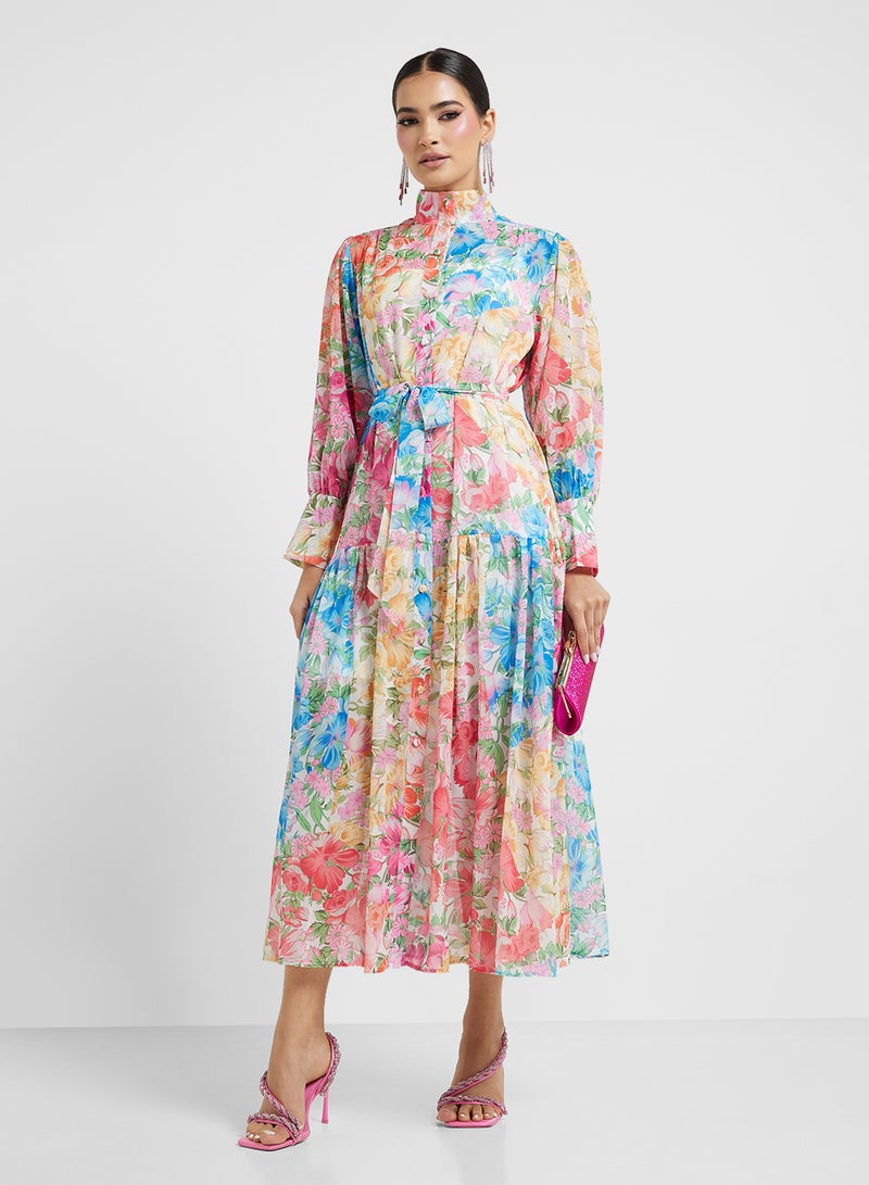 Khizana Floral Belted Midi Dress - Image 1