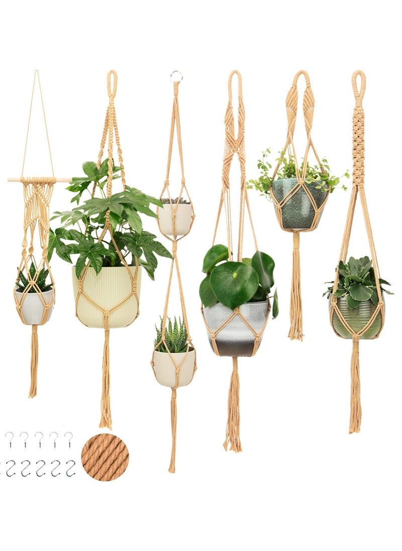 Antikiano 6-Pack Macrame Plant Hanger - 12 Ceiling Hooks, Plant Hanger Indoor, Hanging Plant Holder, Hanging Planters for Indoor Plants, Boho Plant Hanger, Plant Hangers Indoor Macrame (Caramel)  - Image 1