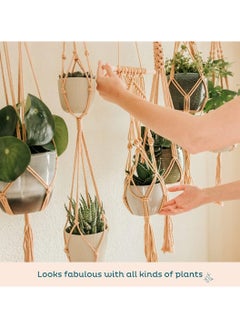 Antikiano 6-Pack Macrame Plant Hanger - 12 Ceiling Hooks, Plant Hanger Indoor, Hanging Plant Holder, Hanging Planters for Indoor Plants, Boho Plant Hanger, Plant Hangers Indoor Macrame (Caramel)  - Image 3