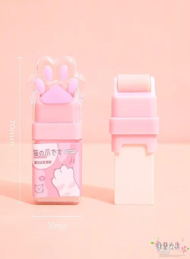 Wentoenapp 2Pcs Colorful Cat Paw Roller Eraser, Erasers for Kids, Cute Cat Rubber, Kids Eraser with Shaving Roller Case for School Office Supply Stationery Erasers, Standard Pencil Erasers - Image 2