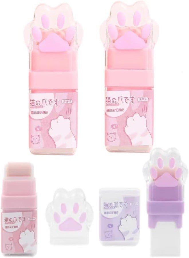 Wentoenapp 2Pcs Colorful Cat Paw Roller Eraser, Erasers for Kids, Cute Cat Rubber, Kids Eraser with Shaving Roller Case for School Office Supply Stationery Erasers, Standard Pencil Erasers - Image 1