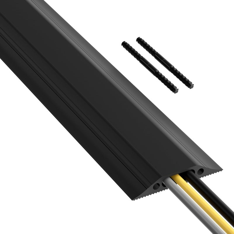 D-Line 6ft Floor Cord Cover, Made in USA Linkable Cable Protector, Hide Extension Cords, Protect Cords, Prevent Cable Trips, Cord Hider, Heavy Duty - Cord Cavity = 1.18" (W) x 0.39" (H) - Black - Image 1