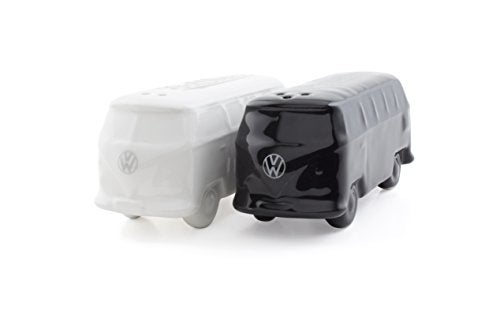 BRISA VW Collection - Volkswagen Salt & Pepper Shakers in Ceramic with T1 Bus Design 2-piece set (Classic Bus/White & Black) - Image 1