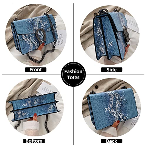 DEEPMEOW Crossbody Shoulder Evening Bag for Women - Snake Printed Leather Messenger Bag Chain Strap Clutch Small Square Satchel Purse（Blue） - Image 4