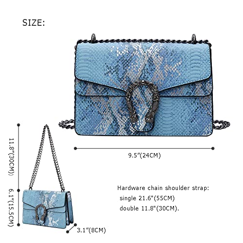 DEEPMEOW Crossbody Shoulder Evening Bag for Women - Snake Printed Leather Messenger Bag Chain Strap Clutch Small Square Satchel Purse（Blue） - Image 2