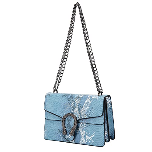 DEEPMEOW Crossbody Shoulder Evening Bag for Women - Snake Printed Leather Messenger Bag Chain Strap Clutch Small Square Satchel Purse（Blue） - Image 1