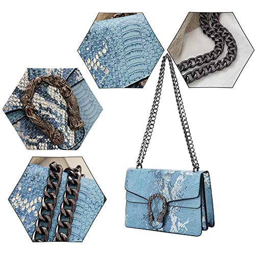 DEEPMEOW Crossbody Shoulder Evening Bag for Women - Snake Printed Leather Messenger Bag Chain Strap Clutch Small Square Satchel Purse（Blue） - Image 3