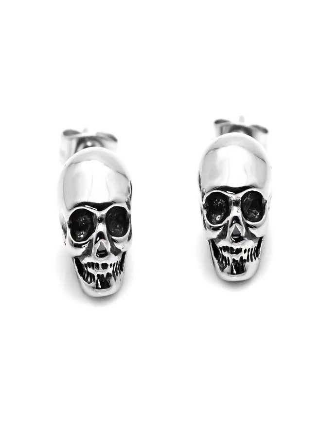 Xusamss Punk Jewelry Stainless Steel Skull Head Stud Earrings(Silver) - Image 4
