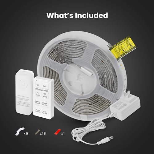 Feit Electric Smart Light Strip 16FT, Ultrathin RGBW Color Chasing LED Light Strip, 2.4GHz Wi-Fi Enabled, Works with Alexa and Google Home Assistant, Remote Control, (0.4in x 192in) TAPE192/CHASE/AG - Image 3