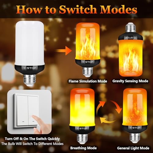 Y- STOP Y-STOP Halloween Decorations Upgraded LED Flame Light Bulbs, 4 Modes Flickering Light Bulb with Upside Down Effect, E26 Base Flame Bulb for Halloween Lights, Christmas Decoration, Party Decor (2 PCS) - Image 5