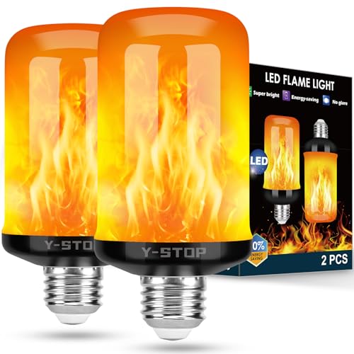 Y- STOP Y-STOP Halloween Decorations Upgraded LED Flame Light Bulbs, 4 Modes Flickering Light Bulb with Upside Down Effect, E26 Base Flame Bulb for Halloween Lights, Christmas Decoration, Party Decor (2 PCS) - Image 1