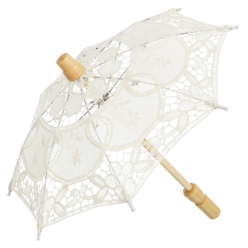 Beige Lace Wedding Parasol Compact Travel Umbrella Hand Held Bridal Prop - Image 2