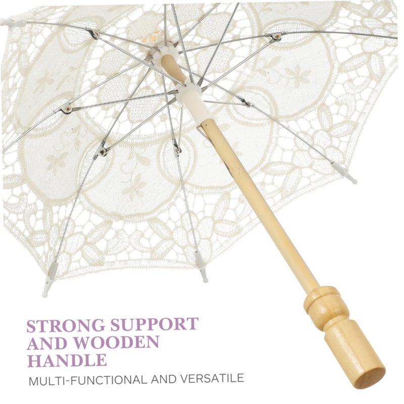Beige Lace Wedding Parasol Compact Travel Umbrella Hand Held Bridal Prop - Image 5