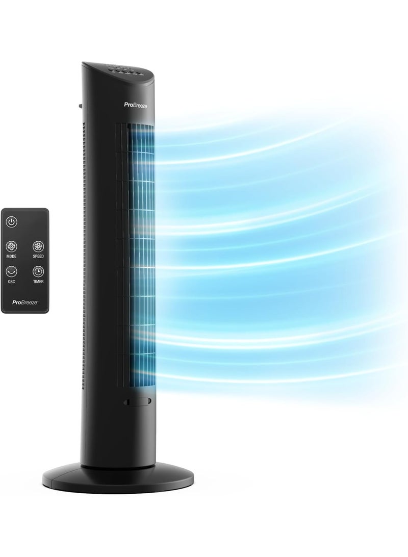 Pro Breeze 30" Tower Fan with LED Light Indicator, Powerful & Energy-Efficient with Remote Control, 7-Hour Timer & 3 Cooling Modes for Home and Office  - Image 1