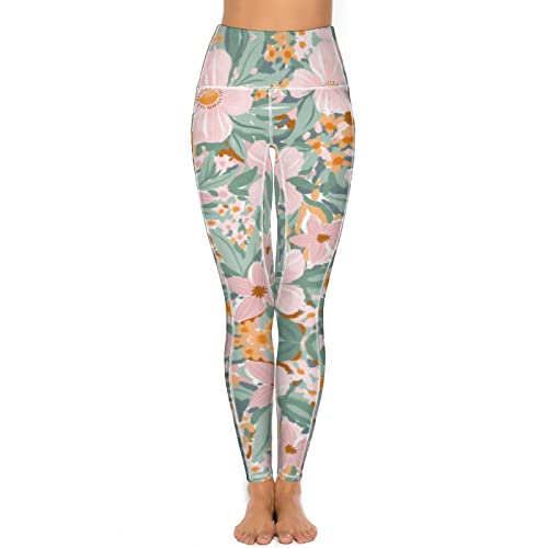 KevaMolly Yoga Pants with Phone Pockets for Women High Waisted Leggings Petite Length Workout Activewear Y2k Floral Print - Image 3