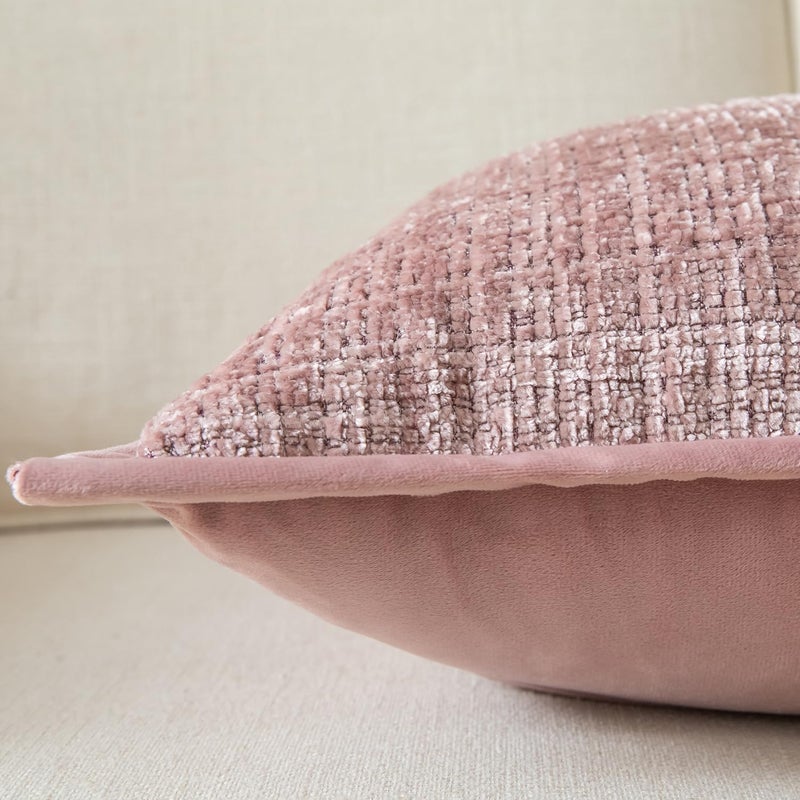 Yaertun Pack of 2 Chenille Textured Decorative Throw Pillow Covers Accent Solid Cushion Cover Soft Cozy Pillow Case with Velvet Back for Couch Sofa Bed Living Room 26x26 Inch Dusty Pink - Image 5
