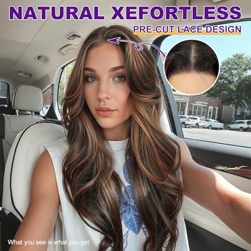 KOME Brown Highlight Synthetic Lace Front Wig136 Body Wave HD Lace Glueless Wigs for Women Natural Daily Use 28IN - Image 3