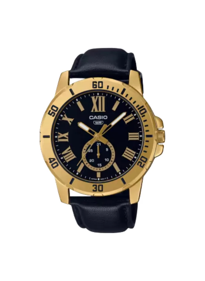 CASIO Men's Analog Display Watch With Black Leather Strap - MTP-VD200GL-1BUDF