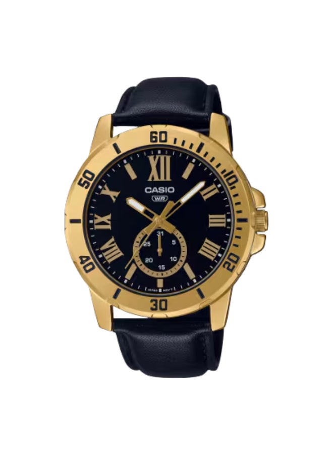 CASIO Men's Analog Display Watch With Black Leather Strap - MTP-VD200GL-1BUDF - Image 1
