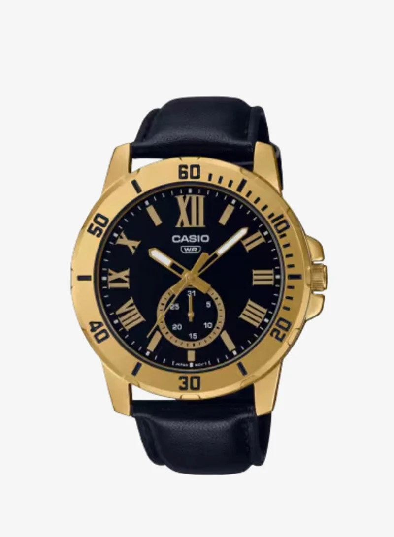 CASIO Men's Analog Display Watch With Black Leather Strap - MTP-VD200GL-1BUDF