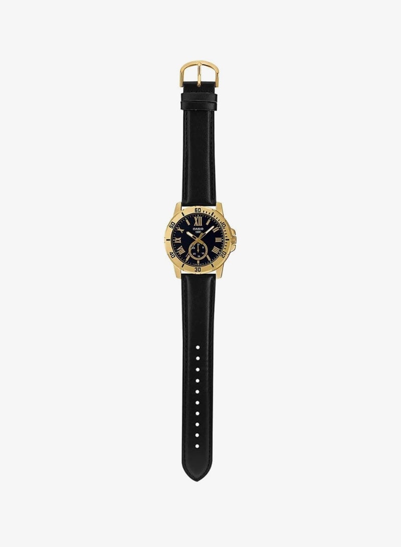 CASIO Men's Analog Display Watch With Black Leather Strap - MTP-VD200GL-1BUDF - Image 5