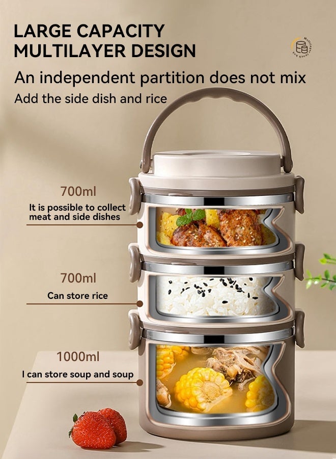 XiuWoo Microwaveable Thermal Lunch Box, Insulated Lunch Containers With Bag, 3 Tier Lunch Boxes for School, Work, and Travel  - Image 3