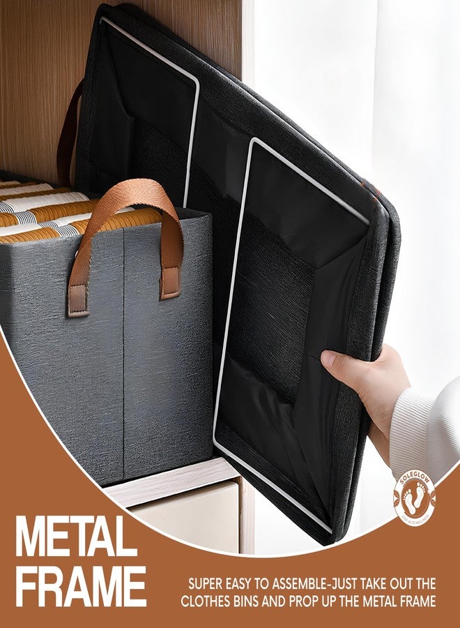 SOLEGLOW Wardrobe Storage Box for clothes, pants, jeans sweaters Metal Frame Rectangle fabric storage baskets Cloth Organize Dress Saree Shirt T-Shirt Rectangle shape fits shelves Box (Pack of 1) - Image 3
