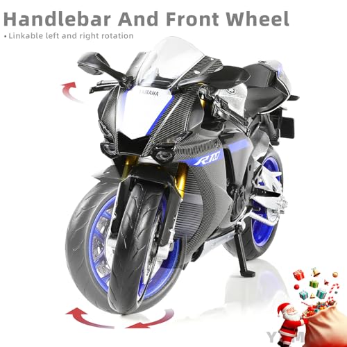 Risopen 1:12 Motorcycle Model Toy for Yamaha YZF-R1M 1000R Metal Die-cast with Plastic Motorcycle Model No Assembly Required Mini Finished Moto Gift for Adult（Silver） - Image 4
