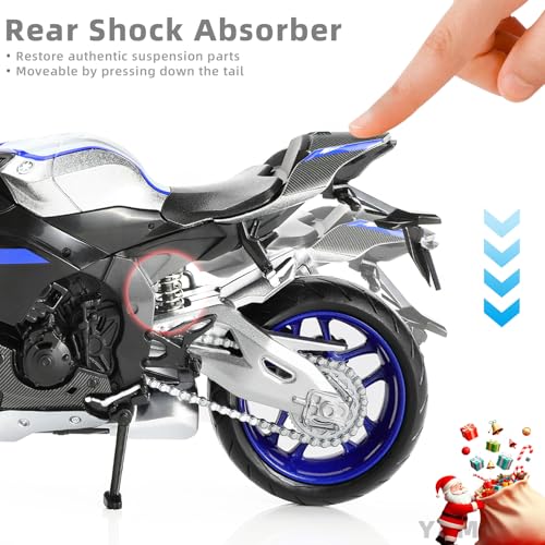 Risopen 1:12 Motorcycle Model Toy for Yamaha YZF-R1M 1000R Metal Die-cast with Plastic Motorcycle Model No Assembly Required Mini Finished Moto Gift for Adult（Silver） - Image 5