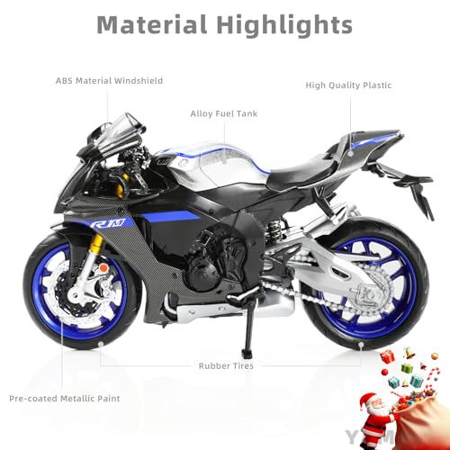 Risopen 1:12 Motorcycle Model Toy for Yamaha YZF-R1M 1000R Metal Die-cast with Plastic Motorcycle Model No Assembly Required Mini Finished Moto Gift for Adult（Silver） - Image 3