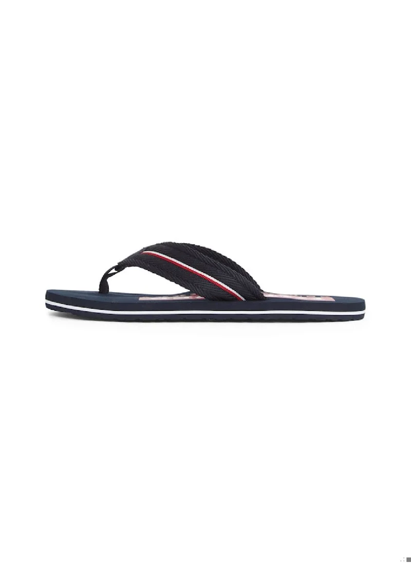 TOMMY HILFIGER Men's Signature Tape Webbing Flip-Flops - Polyester, Blue