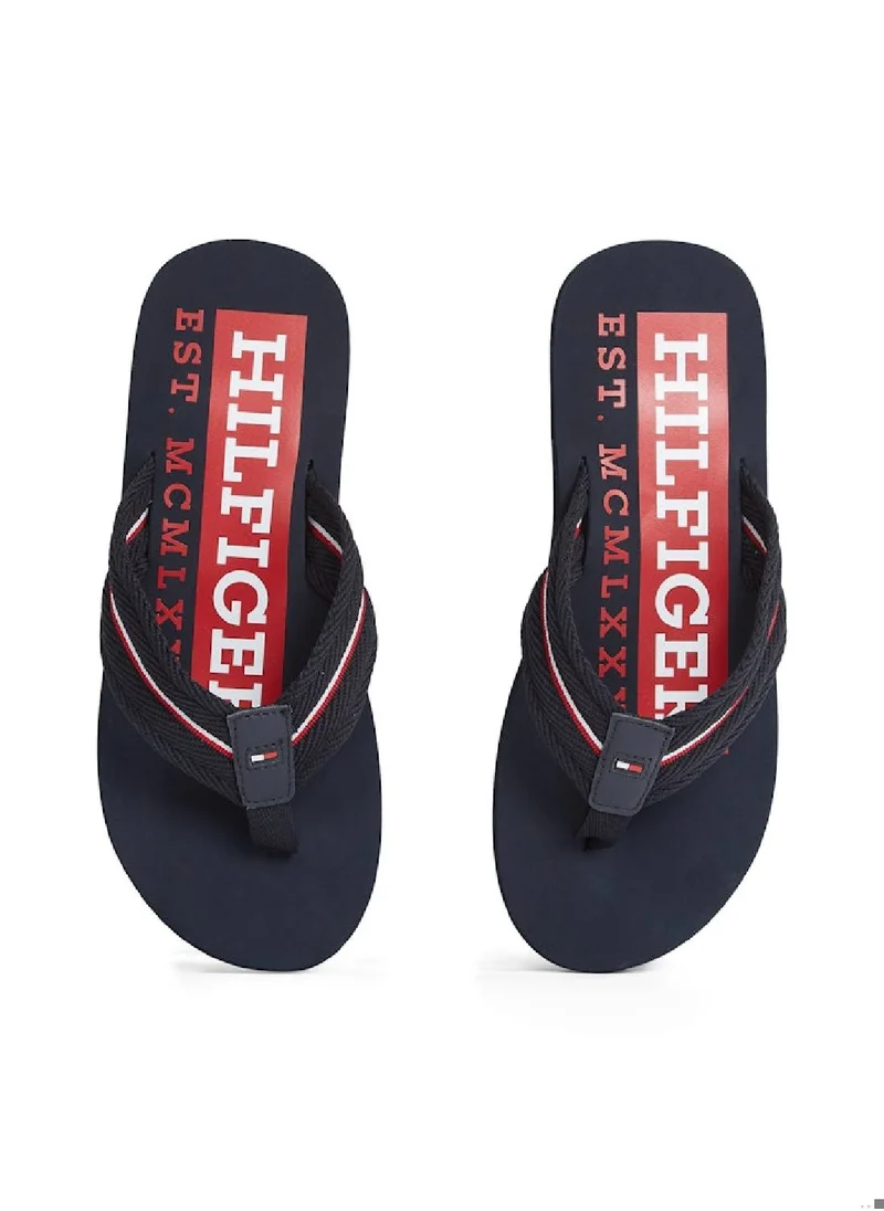 TOMMY HILFIGER Men's Signature Tape Webbing Flip-Flops - Polyester, Blue