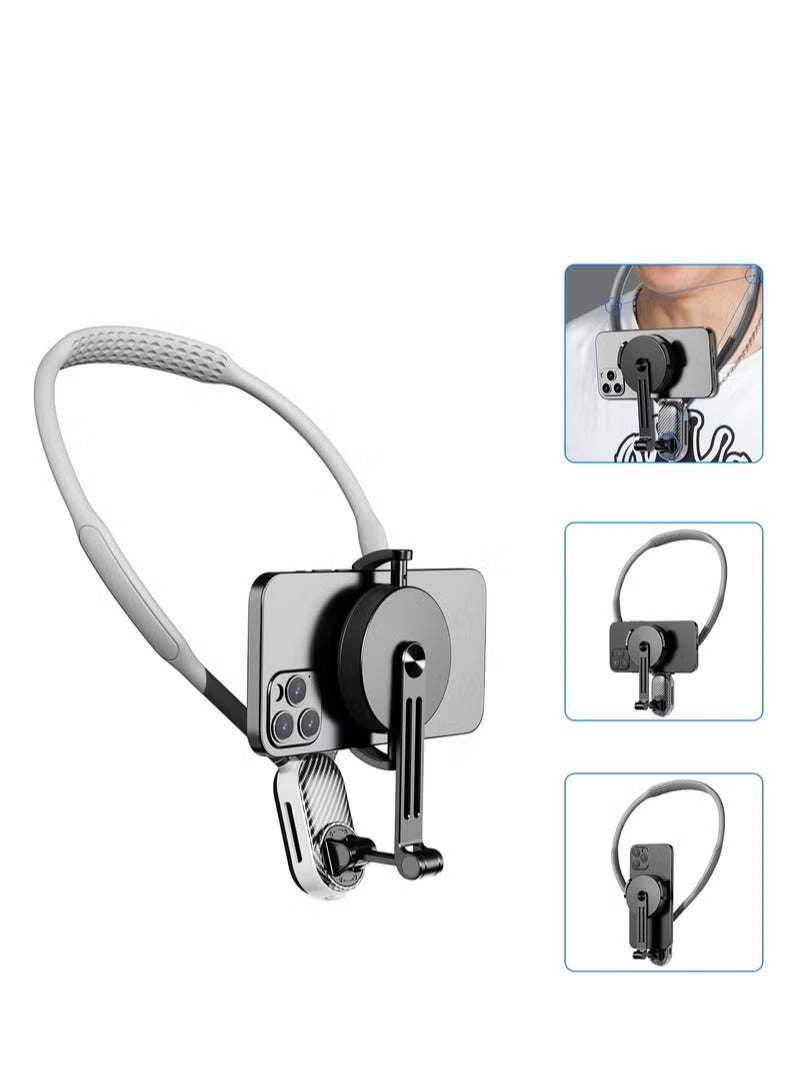 Devon Magnetic Neck Phone Holder; Neck Hanging Mobile Phone Holder; Hands-Free Video & Selfie Shooting for iPhone and Android Phones (Gray) - Image 2