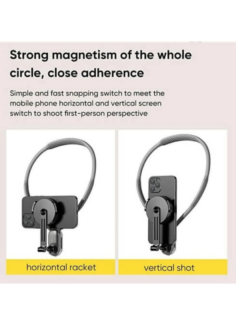 Devon Magnetic Neck Phone Holder; Neck Hanging Mobile Phone Holder; Hands-Free Video & Selfie Shooting for iPhone and Android Phones (Gray) - Image 4