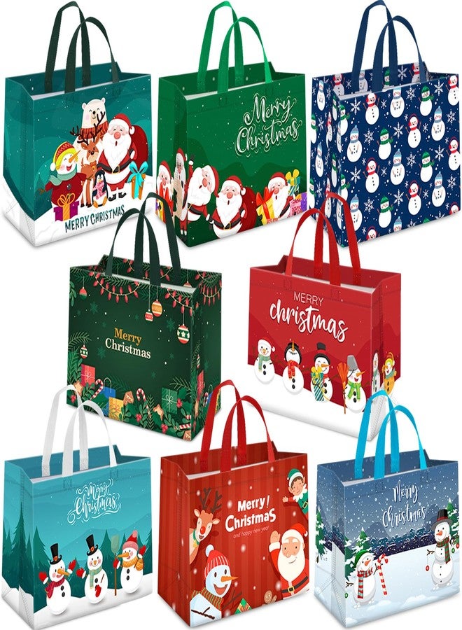 TranquilBliss 8PCS Christmas Gift Bags, Reusable Holiday Treat Bags with Handles, Christmas Baskets for Gifts Empty, Non-Woven Xmas Party Supplies, 12.8"×9.8"×6.7" - Image 1