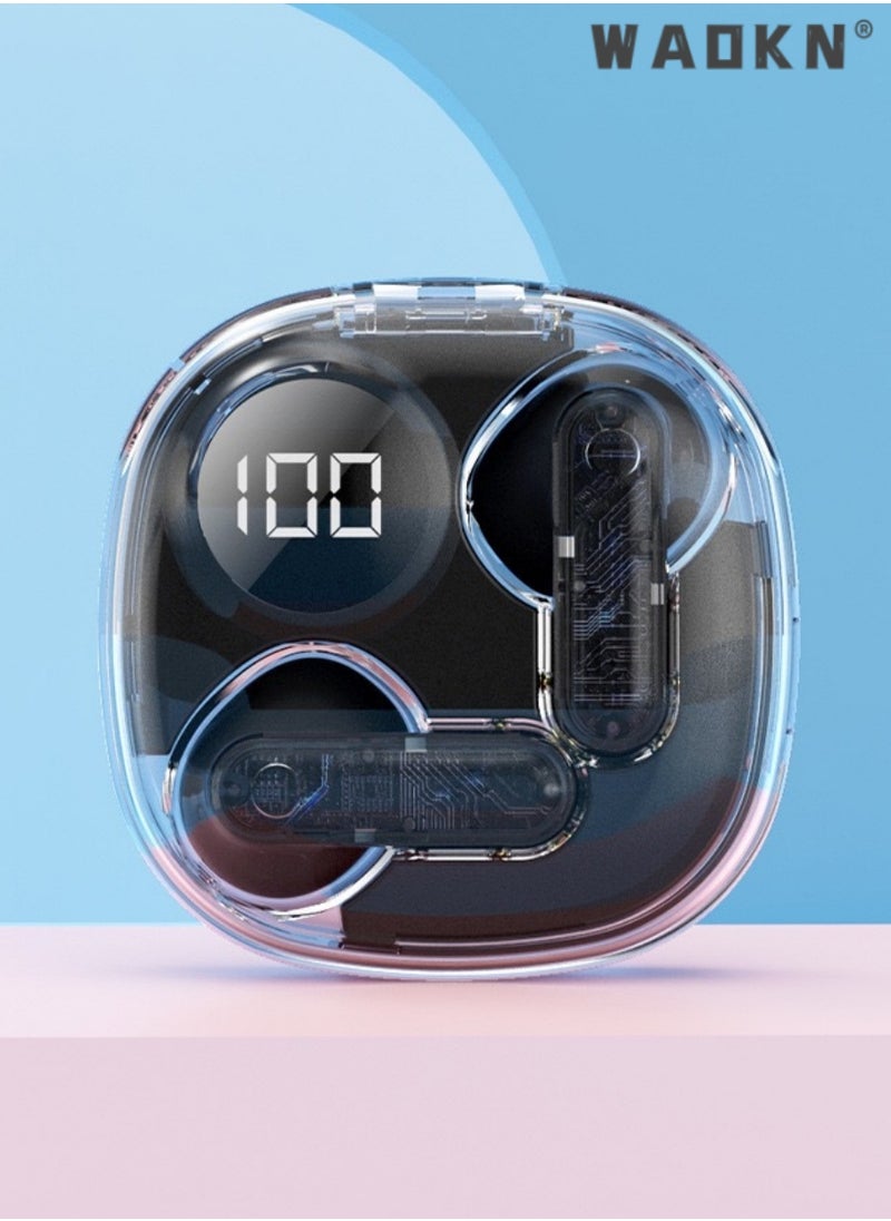 Wireless Earphones, Transparent Design, Sweatproof, Bluetooth Earphones with Surround Sound, Stable Connection & Low Latency, Compatible with iPhone, iPad, MacBook, Xiaomi, Samsung