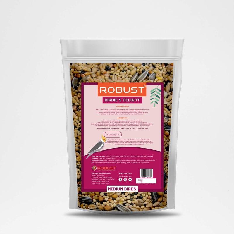 Robust Birdie's Delight | Nutritious Bird Food | for Cockateil & Lovebirds | Medium Birds | 800g Pack - Image 2