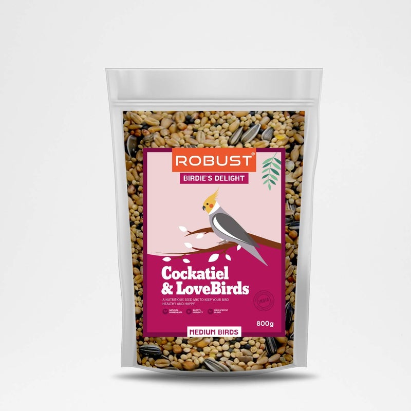 Robust Birdie's Delight | Nutritious Bird Food | for Cockateil & Lovebirds | Medium Birds | 800g Pack - Image 1
