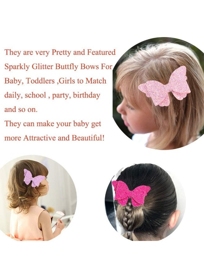 Yazon Baby Girls Glitter Bows Clips Sparkly Butterfly Bows Hair Clips for Toddler Kids Teens 8pcs - Image 2