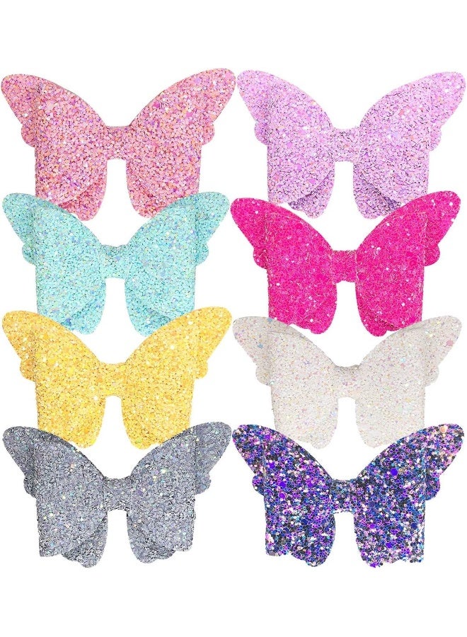 Yazon Baby Girls Glitter Bows Clips Sparkly Butterfly Bows Hair Clips for Toddler Kids Teens 8pcs - Image 1