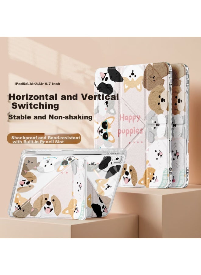 Shell Sister Ipad Protective Case 9.7 Inch Universal 2017/Ipad 5/6/Air 2/Air 1 Anti-Bend Cute Cartoon Colorful Painting With Pen Slot Y-Type Three-Fold Happy Partner - Image 1