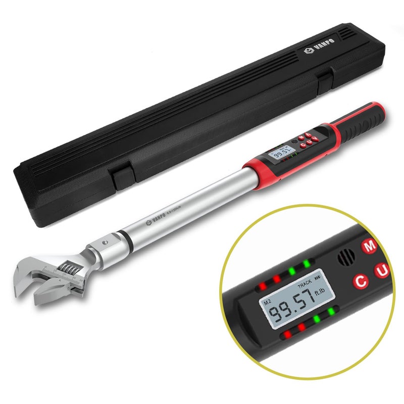 VANPO Hvac Torque Wrench 5996 ftlb68135 Nm 1418 mm Open End 38 mm Adjustable Jaw Accuracy 2 LED and Buzzer Notification Adjustable Torque Wrench for Mini Split AC Pipeline
