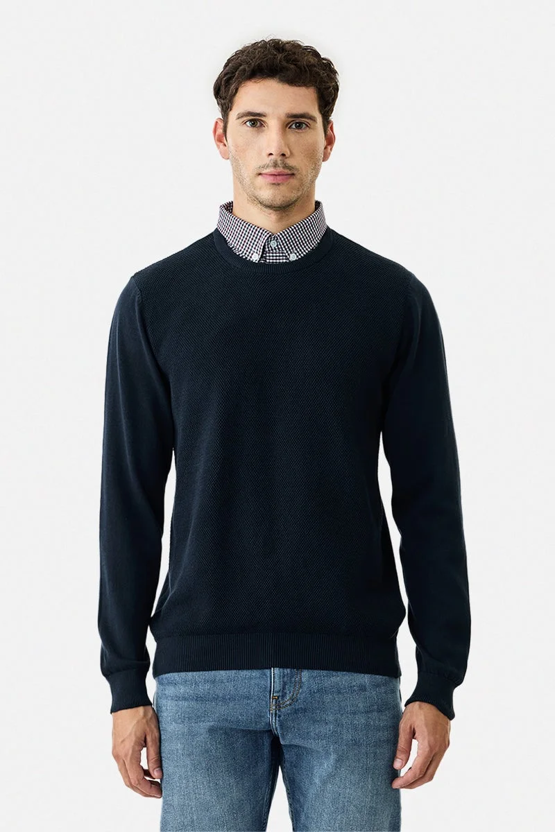 SNITCH Navy Navy Textured Long Sleeve Regular Fit Sweater for Men | Best Price UAE