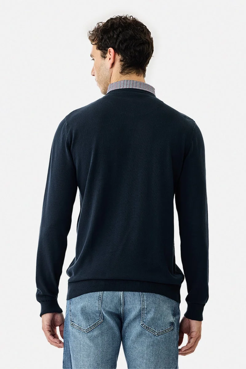 SNITCH Navy Navy Textured Long Sleeve Regular Fit Sweater for Men | Best Price UAE