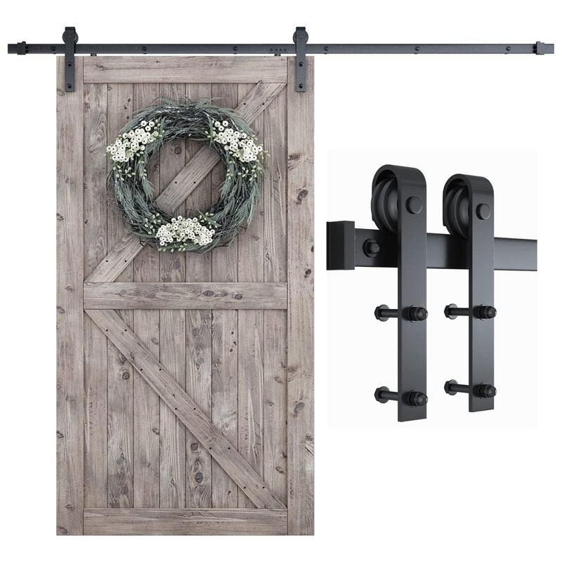 SMARTSTANDARD 8.2 FT Barn Door Hardware Kit -Sliding Barn Door Track - Smooth and Quiet - Easy to Install - Includes Step-by-Step Installation Instructions - Fits 48" Wide Door Panel (J Shape Hanger) - Image 1