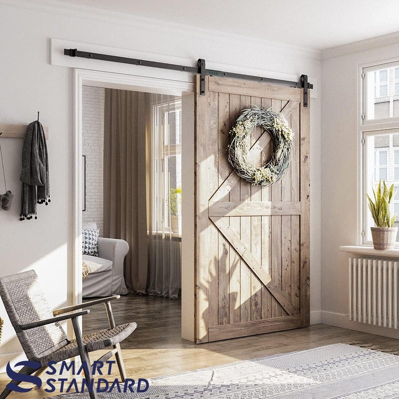 SMARTSTANDARD 8.2 FT Barn Door Hardware Kit -Sliding Barn Door Track - Smooth and Quiet - Easy to Install - Includes Step-by-Step Installation Instructions - Fits 48" Wide Door Panel (J Shape Hanger) - Image 2