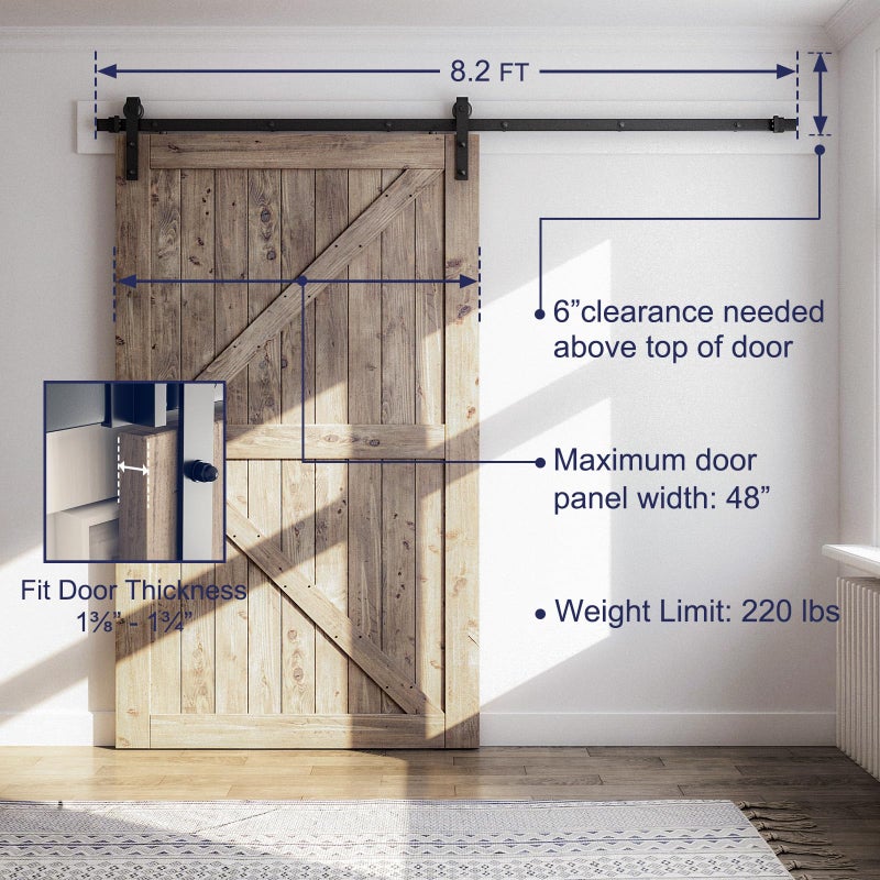 SMARTSTANDARD 8.2 FT Barn Door Hardware Kit -Sliding Barn Door Track - Smooth and Quiet - Easy to Install - Includes Step-by-Step Installation Instructions - Fits 48" Wide Door Panel (J Shape Hanger) - Image 3