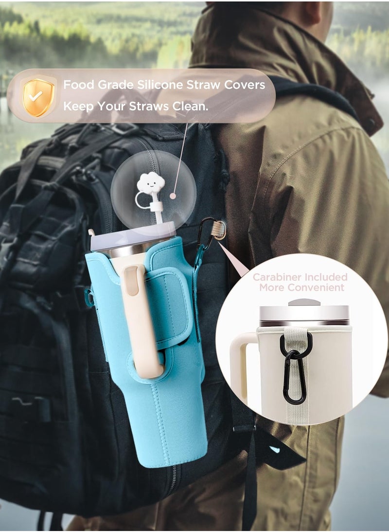 Generic - Water Bottle Carrier Bag with Phone Pocket for Stanley 40oz Tumbler Water Bottle Holder Pouch with Adjustable Shoulder Strap and Carabiner Stanley Cup Accessories for Hiking Travelling Camping - Image 1