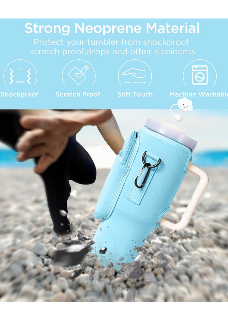 Generic - Water Bottle Carrier Bag with Phone Pocket for Stanley 40oz Tumbler Water Bottle Holder Pouch with Adjustable Shoulder Strap and Carabiner Stanley Cup Accessories for Hiking Travelling Camping - Image 1